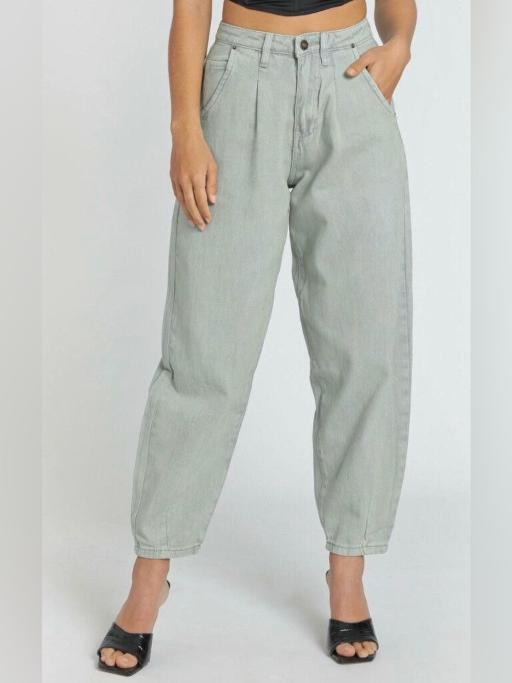 Lioness Australian High Rise Pleated Relaxed Mom Jeans In Sage Green Size XS